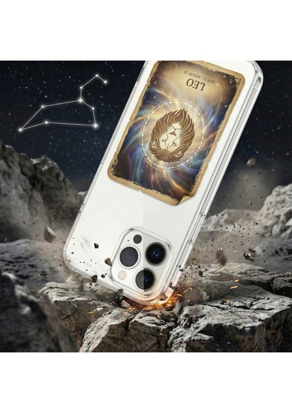 iPhone 16 Pro ile Uyumlu Burç Kartları Aslan Tasarımlı Şeffaf Silikon Kılıf
