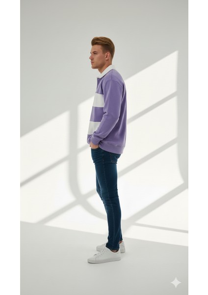 Unısex Gömlek Yaka Üç Iplikli Düğmeli Yumuşak Dokulu Çift Renk Sweatshirt fiyatları