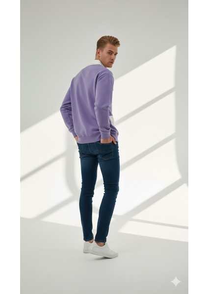 Unısex Gömlek Yaka Üç Iplikli Düğmeli Yumuşak Dokulu Çift Renk Sweatshirt fırsatları