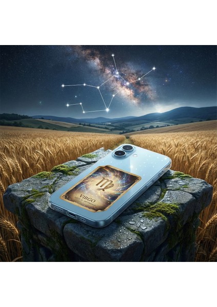 Samsung Galaxy A25 ile Uyumlu Burç Kartları Başak Tasarımlı Şeffaf Silikon Kılıf indirimleri