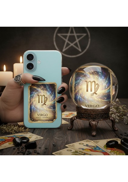 Samsung Galaxy A25 ile Uyumlu Burç Kartları Başak Tasarımlı Şeffaf Silikon Kılıf