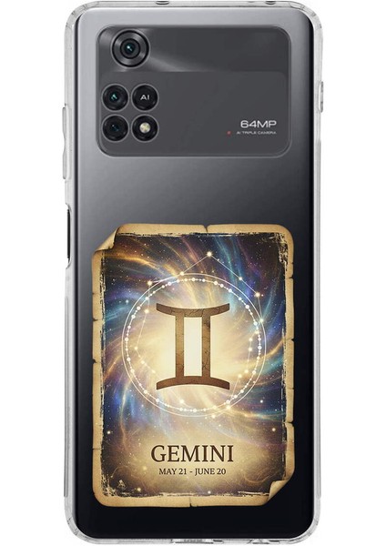 Poco M4 Pro ile Uyumlu Burç Kartları Ikizler Tasarımlı Şeffaf Silikon Kılıf