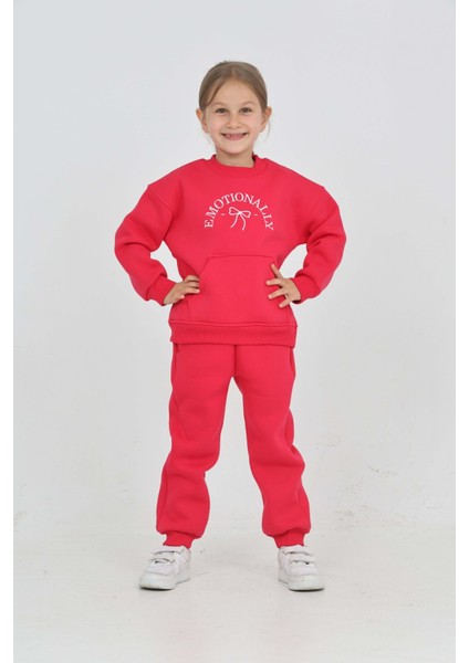 Kız Çocuk Fiyonk Nakışlı Eşofman Takım