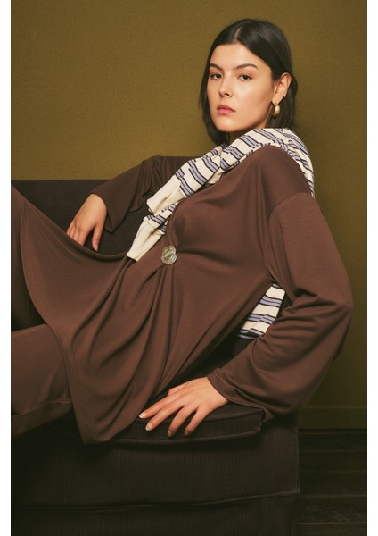 Düğüm Tasarımlı Pantolonlu Takım Kahverengi