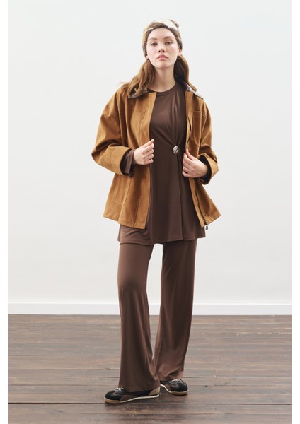 Düğüm Tasarımlı Pantolonlu Takım Kahverengi modelleri