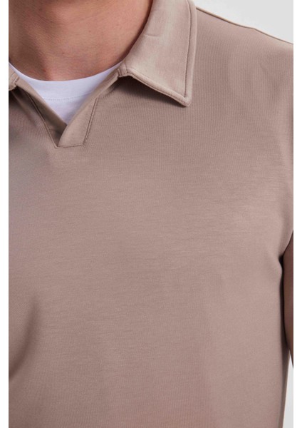 Erkek Relax Fit Rahat Kesim Polo V Yaka Vizon Sweatshirt