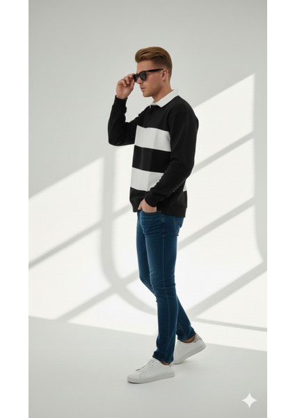 Unısex Gömlek Yaka Üç Iplikli Düğmeli Yumuşak Dokulu Çift Renk Sweatshirt fiyatları