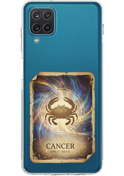 Samsung Galaxy A12 ile Uyumlu Burç Kartları Yangeç Tasarımlı Şeffaf Silikon Kılıf