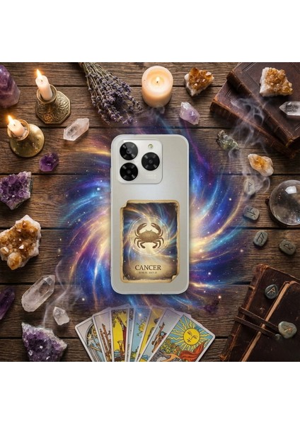 Samsung Galaxy A12 ile Uyumlu Burç Kartları Yangeç Tasarımlı Şeffaf Silikon Kılıf modelleri