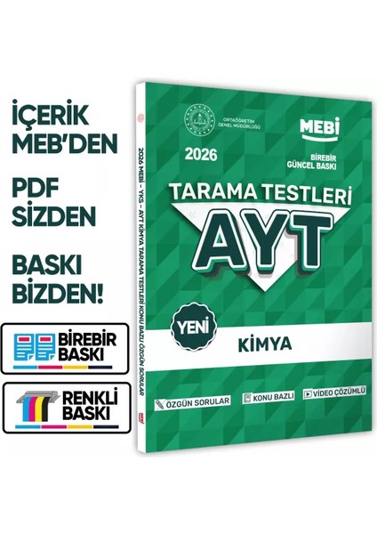 2026 Yks-Ayt Mebi-Ogm Kimya Özgün Tarama Testleri Kitabı A4 Boyut Renkli Görsel Baskı Ücreti