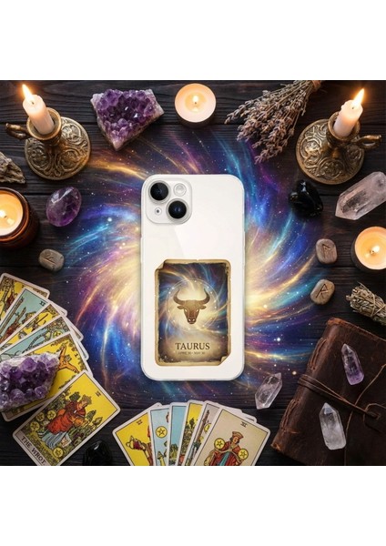Samsung Galaxy S23 Ultra ile Uyumlu Burç Kartları Boğa Tasarımlı Şeffaf Silikon Kılıf modelleri