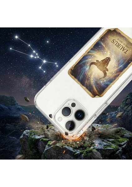 Samsung Galaxy S23 Ultra ile Uyumlu Burç Kartları Boğa Tasarımlı Şeffaf Silikon Kılıf