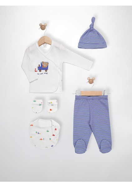 Erkek Bebek %100 Pamuk 5'li Hastane Çıkışı Hediye Seti 0-3 Ay