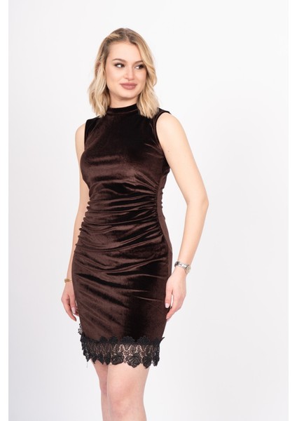 Velvet Lace Elegance – Premium Kadife Güpür Dress 50349 fırsatları