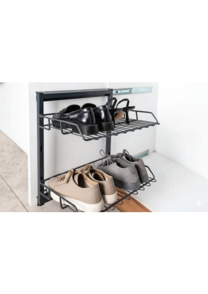 Dolap Içi Yandan Bağlantılı Teleskopik Raylı Ayakkabılık (Antrasit)