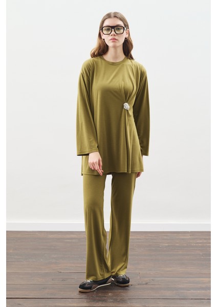 Düğüm Tasarımlı Pantolonlu Takım Yeşil