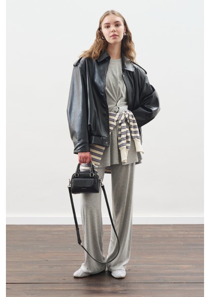 Düğüm Tasarımlı Pantolonlu Takım Gri Melanj