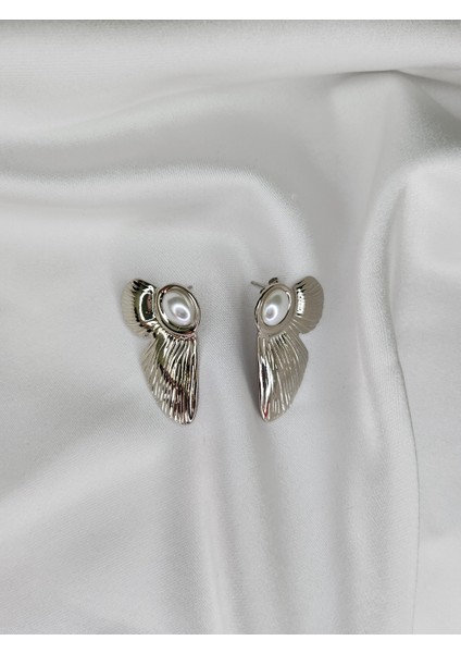 - Kanat Motifli Çelik Küpe