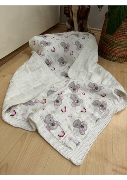 El Örgüsü Kare Desenli Astarlı Unisex Kalın Bebek Triko Battaniye 85*95 cm Tek Ebat Beyaz modelleri