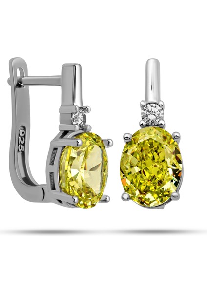 Gümüş Ice Cut Oval Sitrin Zirkon Taşlı Kadın Küpe