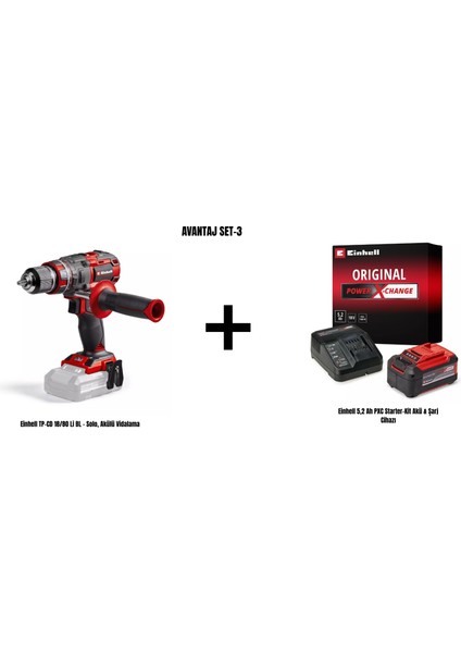 Avantaj Set-3 (Einhell Tp-Cd 18/80 Li Bl Akülü Vidalama+Einhell 5,2 Ah Pxc Starter-Kit Akü & Şarj Cihazı)