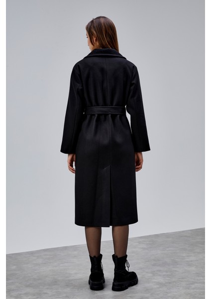 Siyah Premium Oversize Kemerli Kaşe Kaban fırsatları