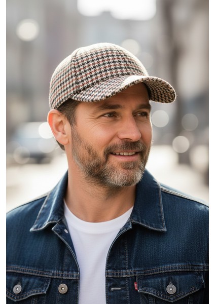 Erkek Kazayağı Desenli Kalın Kumaşlı Astarlı Cap Şapka CP240