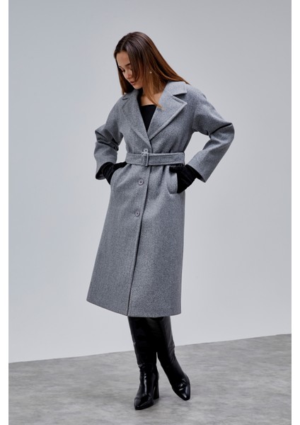 Gri Premium Oversize Kemerli Kaşe Kaban fiyatları