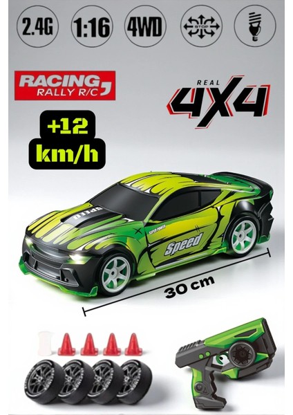 Uzaktan Kumandalı Şarjlı Sesli LED Işıklı Yede Lastikli Rc 4x4 Drift Atan 12 Km/h Yapan Araba 30 cm