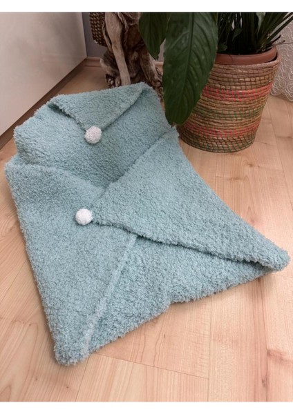 El Örgüsü Ponpon Detaylı Kalın Peluş Unisex Bebek Triko Battaniye 85*95 cm Mint fiyatları