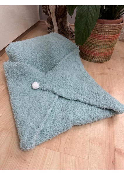 El Örgüsü Ponpon Detaylı Kalın Peluş Unisex Bebek Triko Battaniye 85*95 cm Mint modelleri