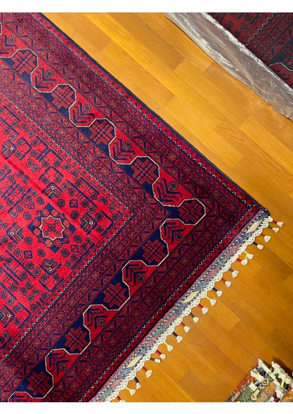 El Dokuma Afgan Halı Yıldız Desenli Bordo Renk 6 Metre Kare