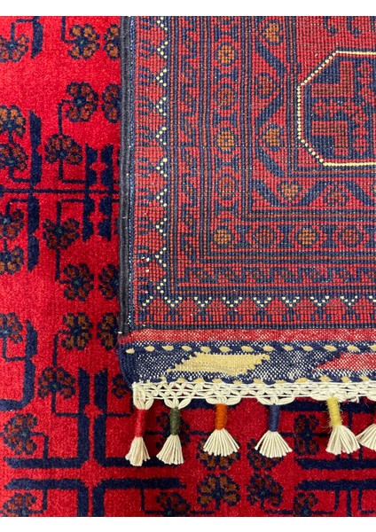 El Dokuma Afgan Halı Yıldız Desenli Bordo Renk 6 Metre Kare