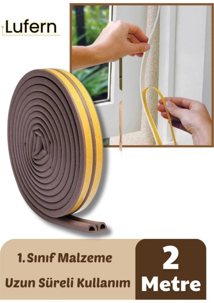 2 Metre Kahve Pvc Doğrama Kapı Pencere Soğuk Geçirmez Sızdırmaz Izolasyon Fitil Yapışkanlı 1x2=2 mt