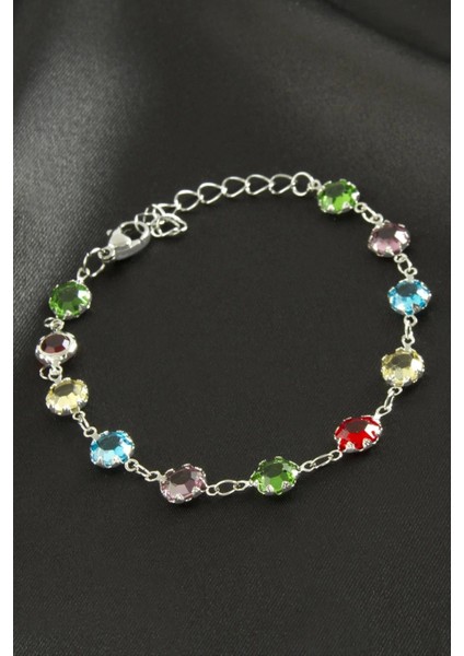 Yuvarlak Kristal Taşlı Çelik Bileklik