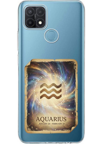 Oppo A15 ile Uyumlu Burç Kartları Kova Tasarımlı Şeffaf Silikon Kılıf