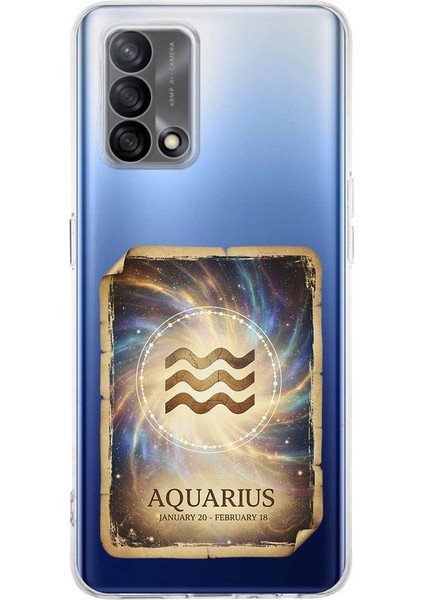 Oppo A74 ile Uyumlu Burç Kartları Kova Tasarımlı Şeffaf Silikon Kılıf