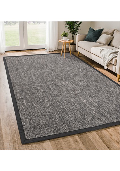 Dokuma Balık Sırtı Sisal Kolay Temizlenir Mutfak Antre Oturma Odası Siyah Kumaş Bordürlü Özel Halı