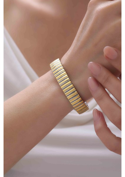 Hasır Görünümlü Esnek Çelik Gold Kadın Bileklik