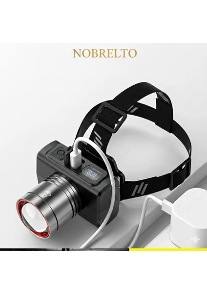 Nobrelto Profesyonel Sensörlü ve Dijital Göstergeli Kafa Feneri - Zoomlu USB Şarjlı Akıllı Kamp Lambası (Hareket Sensörü Özellikli)