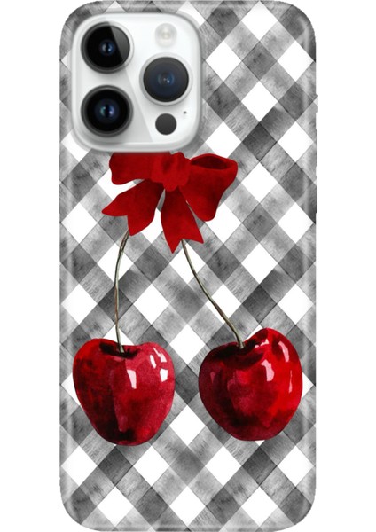 iPhone 15 Pro Max Kılıf Desenli Baskılı Tpu Rubber Kapak Kiraz Masası