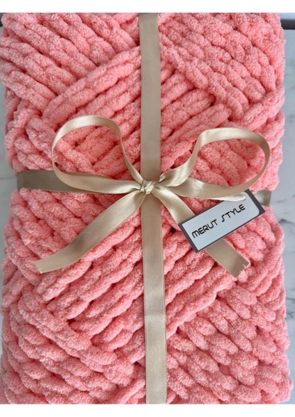 El Örgüsü Alize Puffy Bebek Battaniyesi Somon Rengi Küp Şeker