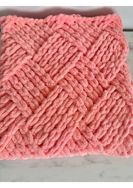 El Örgüsü Alize Puffy Bebek Battaniyesi Somon Rengi Küp Şeker modelleri