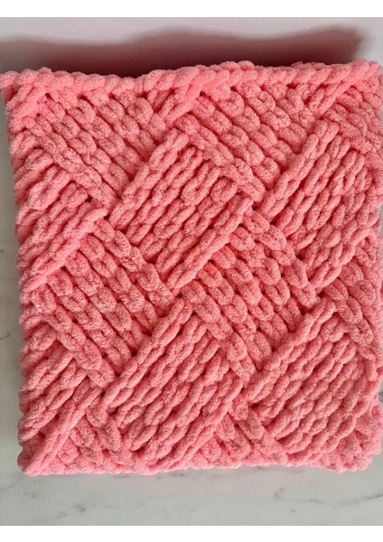 El Örgüsü Alize Puffy Bebek Battaniyesi Somon Rengi Küp Şeker