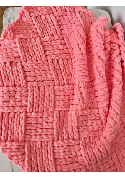 El Örgüsü Alize Puffy Bebek Battaniyesi Somon Rengi Küp Şeker