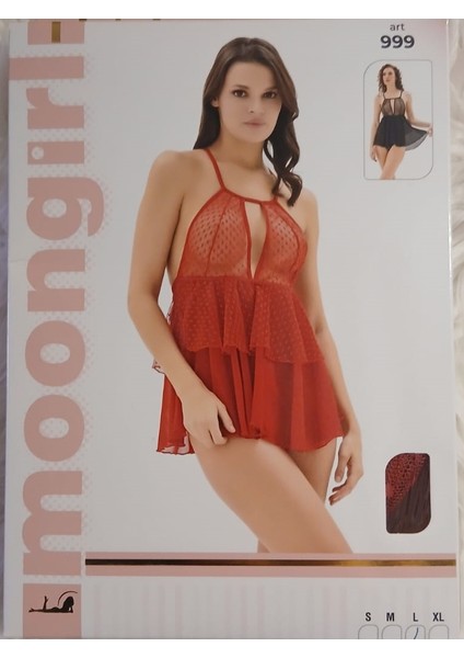 Kırmızı Askılı, Transparan, Fantezi Gecelik, Tanga Hediyeli