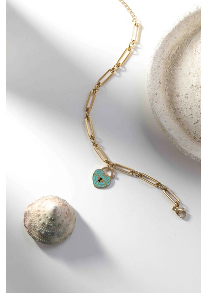 Kalpli Kilit Tasarım Gold Kaplama Çelik Kadın Bileklik modelleri