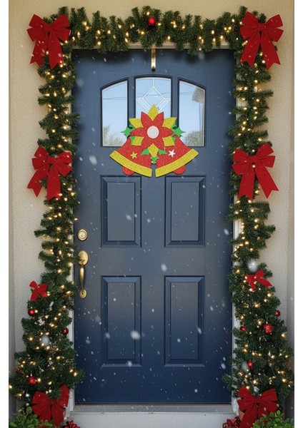 Çan ve Çiçek Desenli Simli Eva Yılbaşı Kapı Süsü