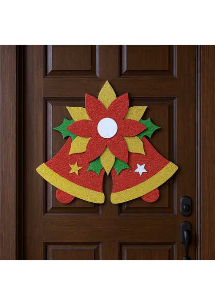 Çan ve Çiçek Desenli Simli Eva Yılbaşı Kapı Süsü modelleri