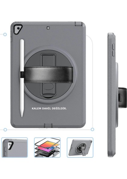 OMR02 iPad 10.2 (7.nesil) Kılıf Hand Strap Tablet Kılıfı - Gri fiyatları